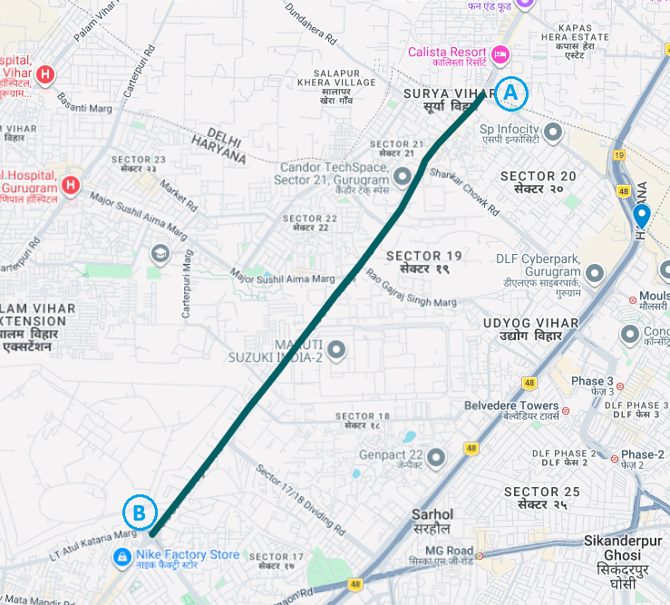 Kapashera Boarder to Atul Kataria Chowk - 5.10KM